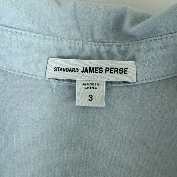 James Perse Top Womens L 3 Blue Button Up Shirt Utility 3/4 Roll Tab Sleeve - Picture 5 of 10